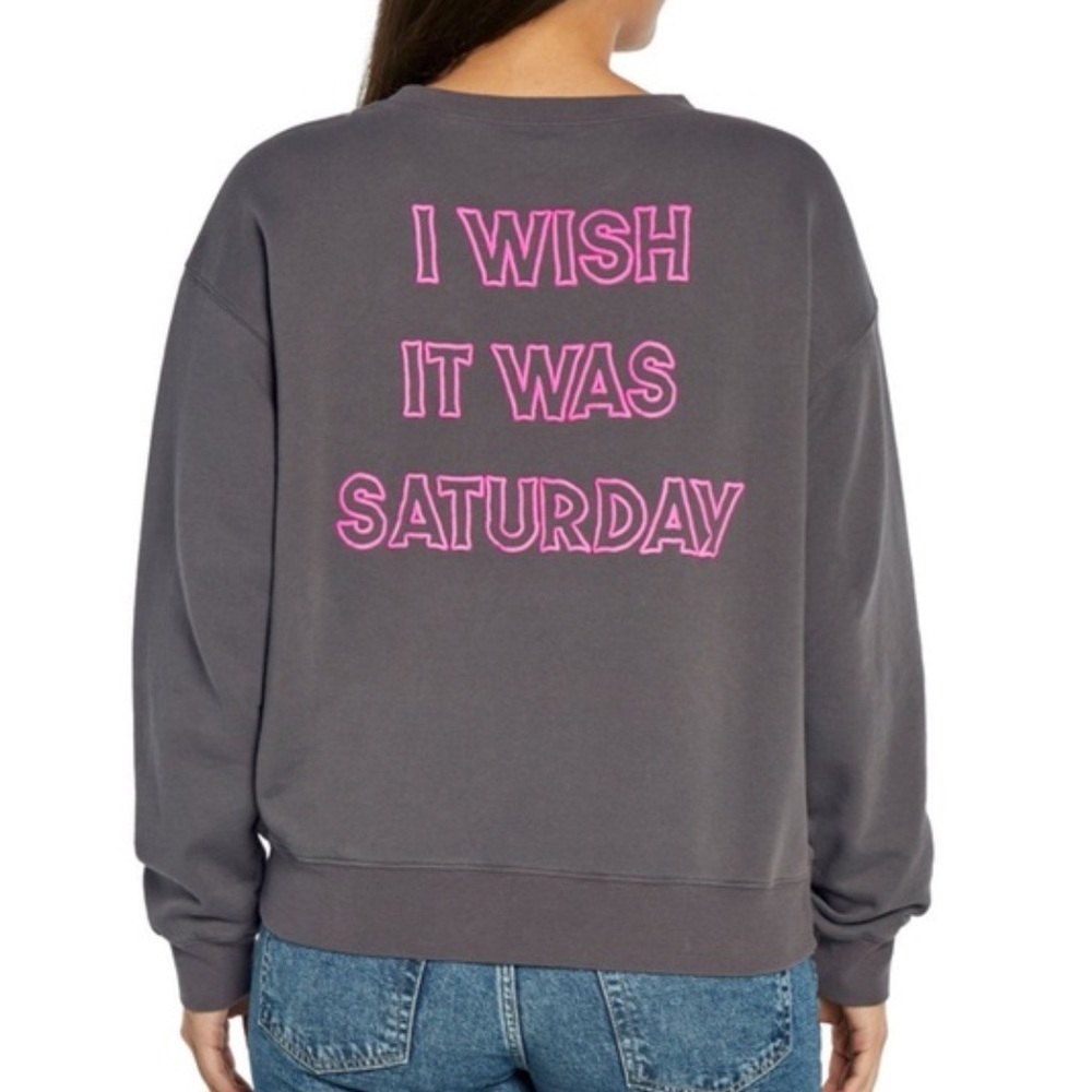 Wildfox Graphic Crewneck “I Wish It Was Saturday” Sweatshirt Size XL